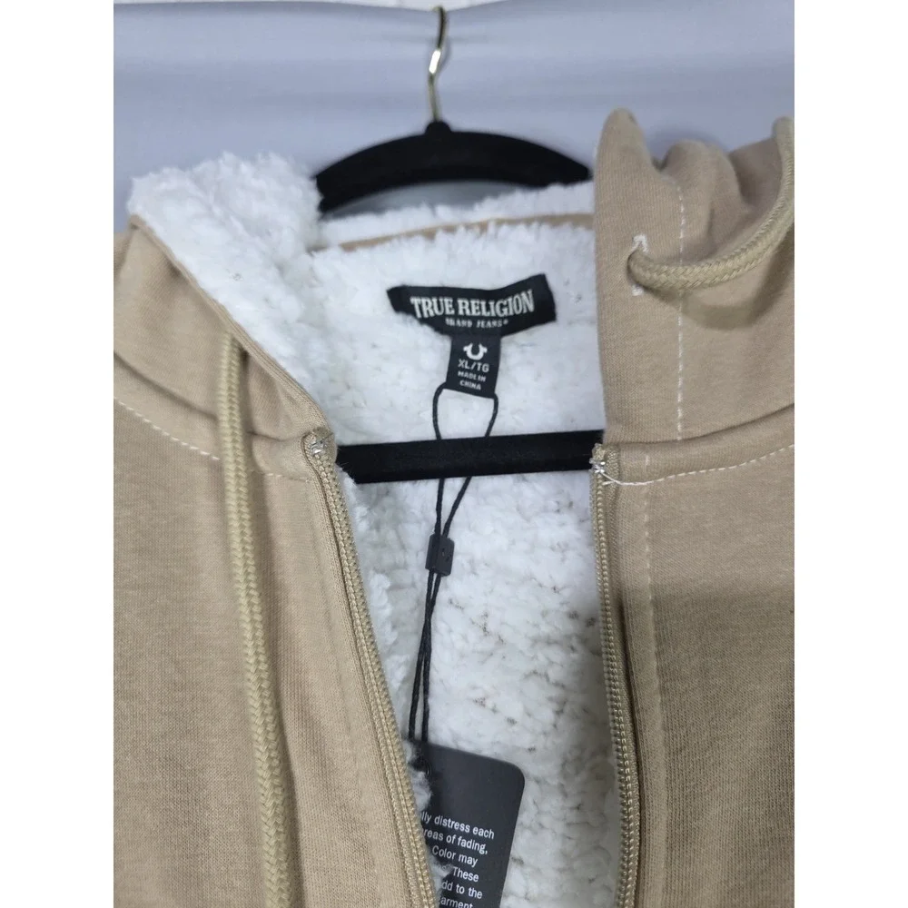 True‎ Religion Buddha Graphic Sherpa Fleece Hoodie Full Zip Hooded Sz XL NWT Tan